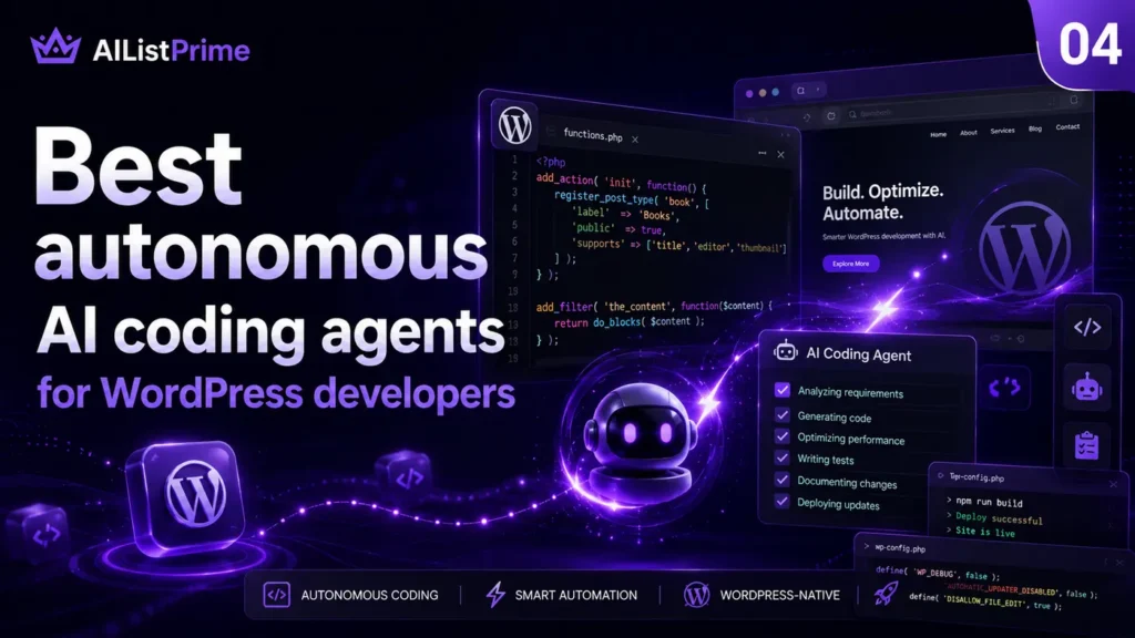 AI coding agents for WordPress featured image for AIListPrime