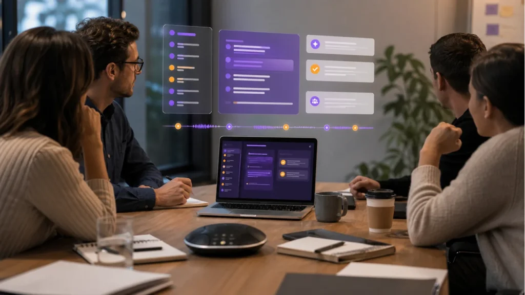 AI meeting notes for small business featured image with meeting summary interface