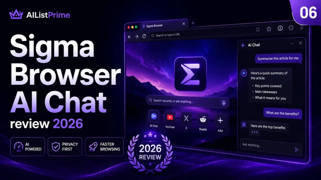 Sigma Browser AI Chat review featured image for AIListPrime