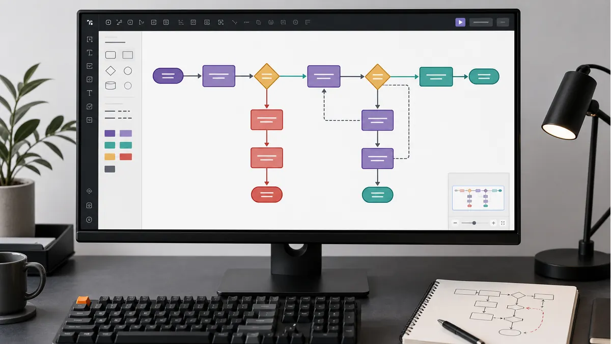 AI flowchart generator free no sign up comparison on a modern process design workspace
