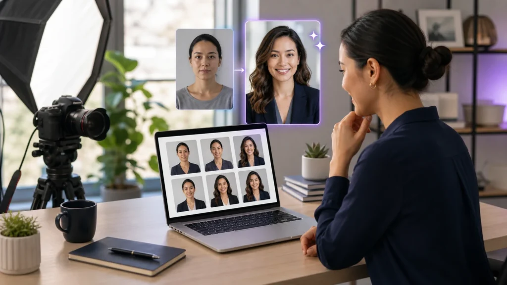 AI headshot generator for LinkedIn creating professional profile photo options