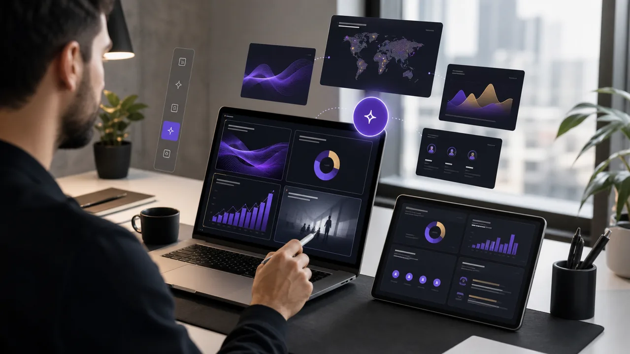 AI pitch deck generator creating investor slides with charts and startup visuals