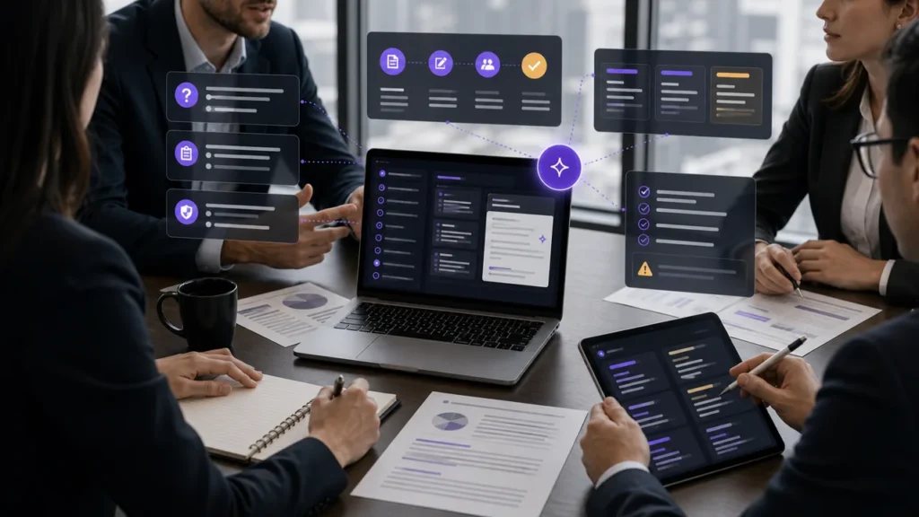AI RFP response generator organizing proposal answers and compliance checks