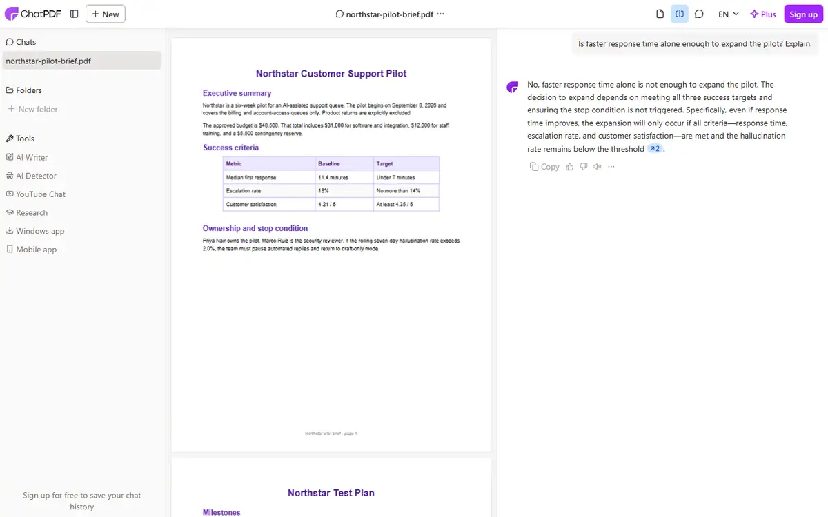 ChatPDF vs ChatDOC ChatPDF seeded PDF answers