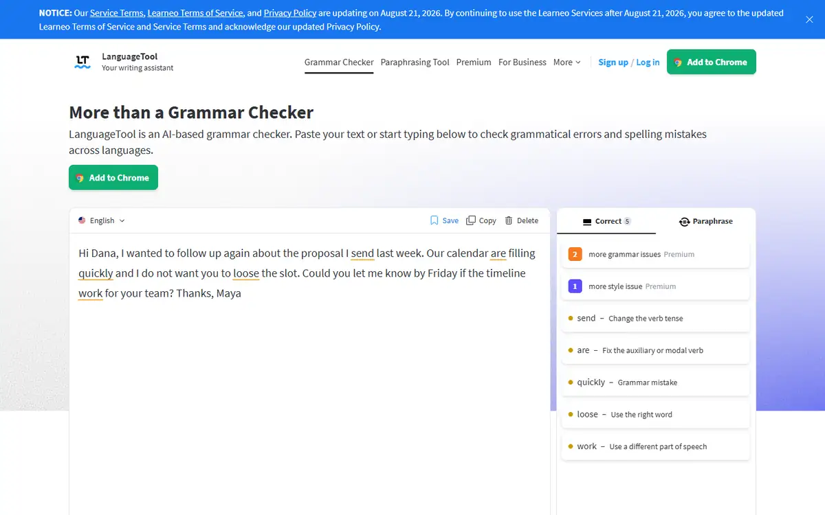 LanguageTool vs Sapling LanguageTool E-Mail-Grammatik Ergebnis