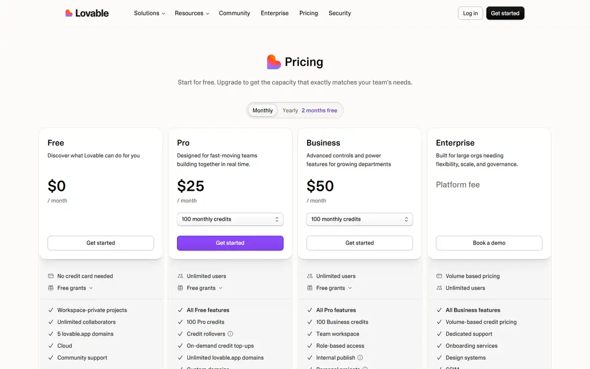 Lovable pricing evidence for Lovable vs Bolt client portal test