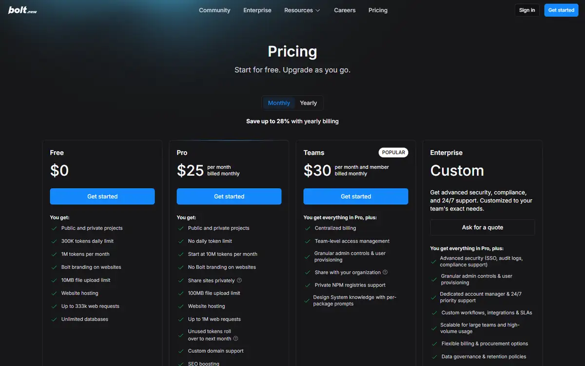 Bolt pricing evidence for Lovable vs Bolt client portal test