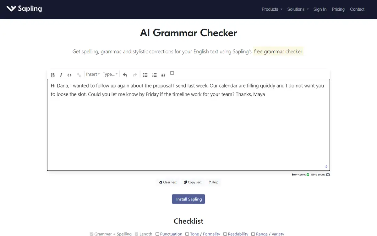 LanguageTool vs Sapling E-Mail Grammatik Ergebnis