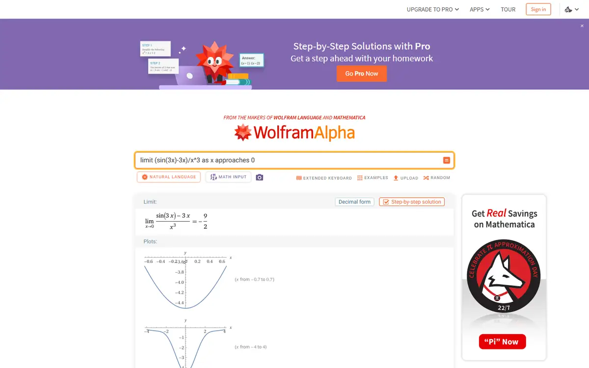 Symbolab vs WolframAlpha WolframAlpha limit result